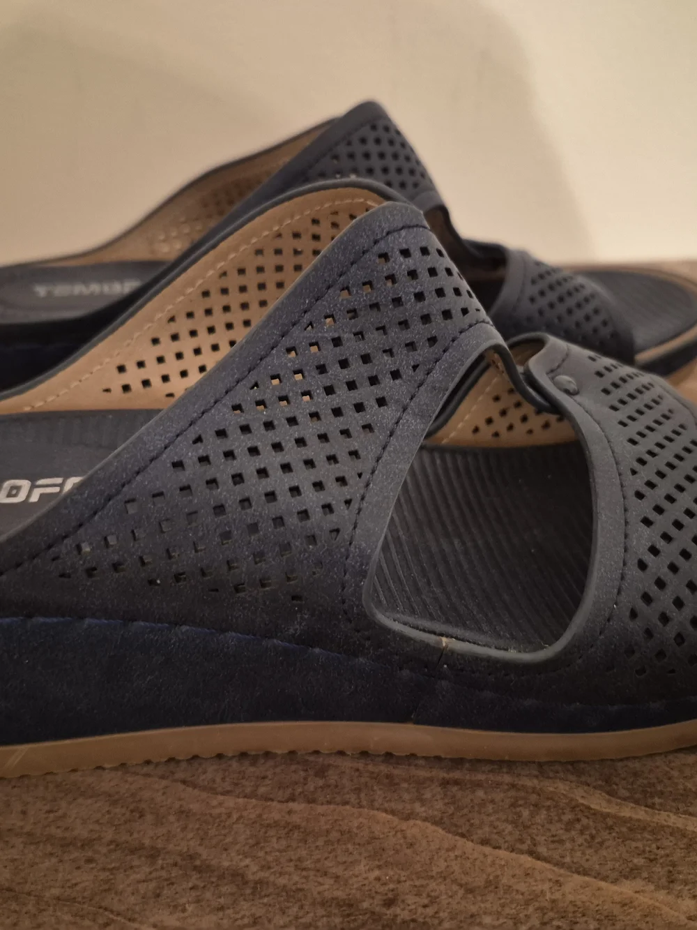 Woman's Navy Perforated Slide Sandals